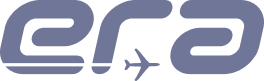 Black logo featuring the letters "era" with an airplane symbol integrated into the design