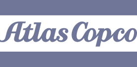 Atlas Copco logo in black italic text on white background