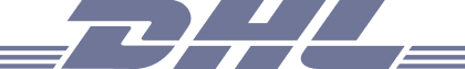 DHL logo with red and yellow stylized letters and horizontal lines